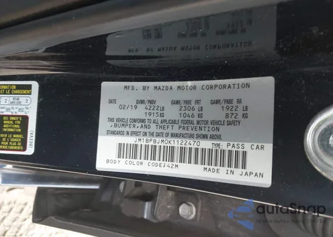 2019 Mazda Mazda3 z USA, uszkodzony, nr VIN JM1BPBJM0K1122470